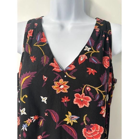 Old Navy Black Floral V Neck Sleeveless Shift Dress SP - Picture 4 of 7